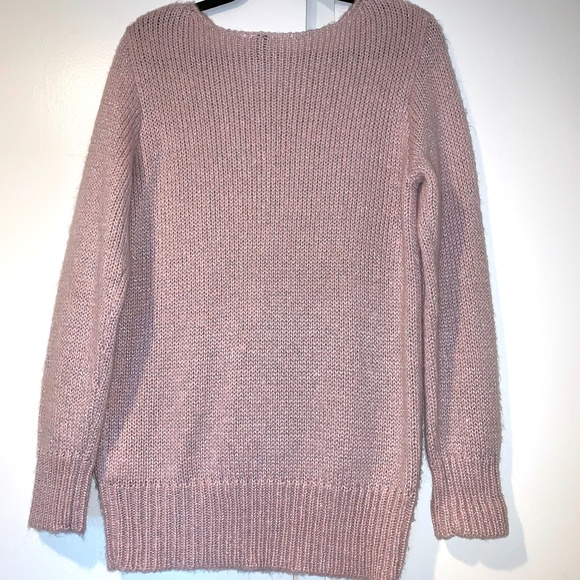 H & M DIVIDED Pink w Silver Metallic Thread Tunic Pullover Sweater Size 10 - Picture 5 of 7
